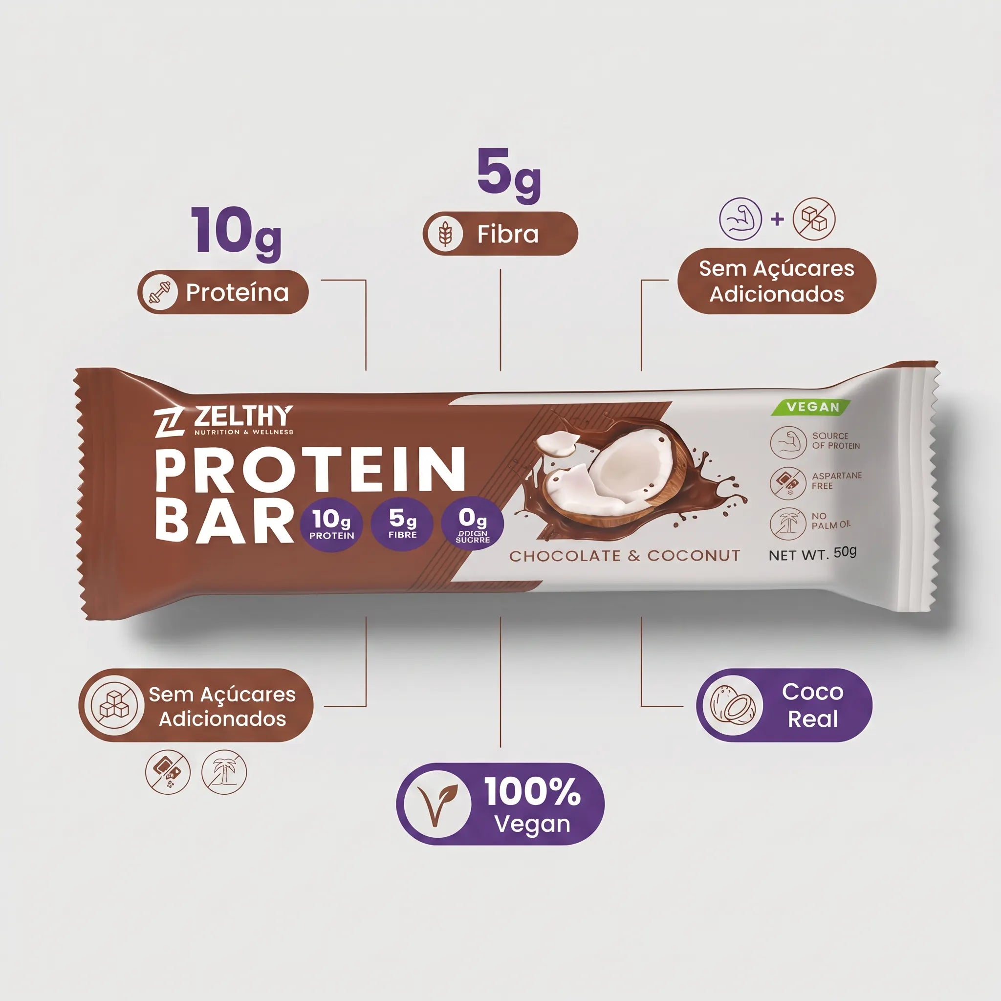 Barra Proteica Zelthy - Chocolate & Coco 50g